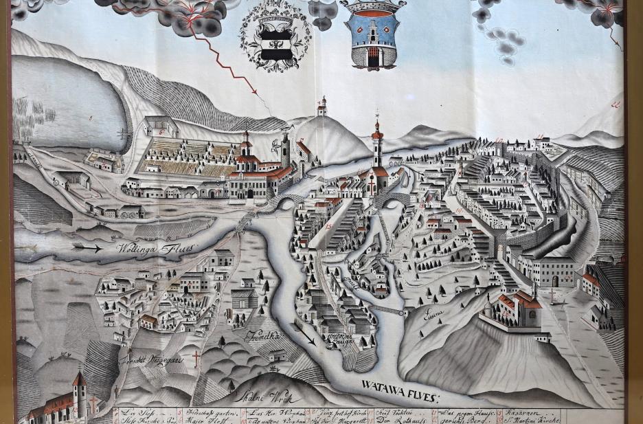 Strakonice na dobové rytině - rok 1721, archiv MSP